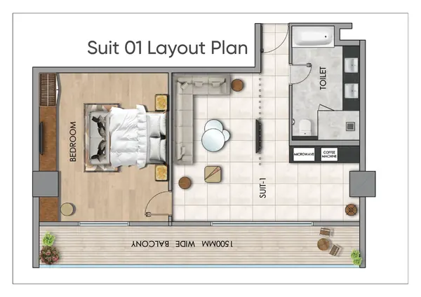 Mall of Aligarh studio apartment – suite 01 layout plan